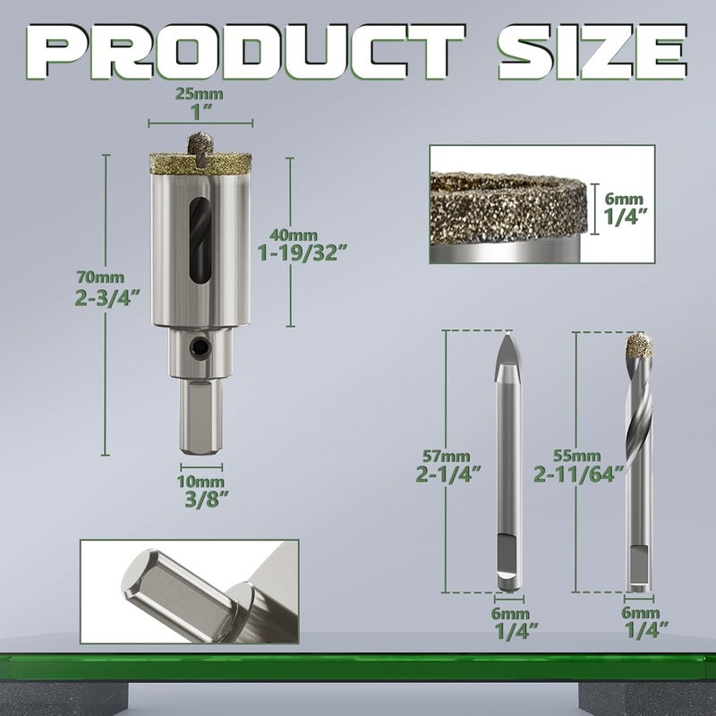 CSOOM 1"（25mm） Diamond Hole Saw with Center Drill Bit, One-Touch Positioning, Easy to Penetrate Hard Materials Such as Ceramic, Tile, Glass, Granite, Marble, etc. - Image 2
